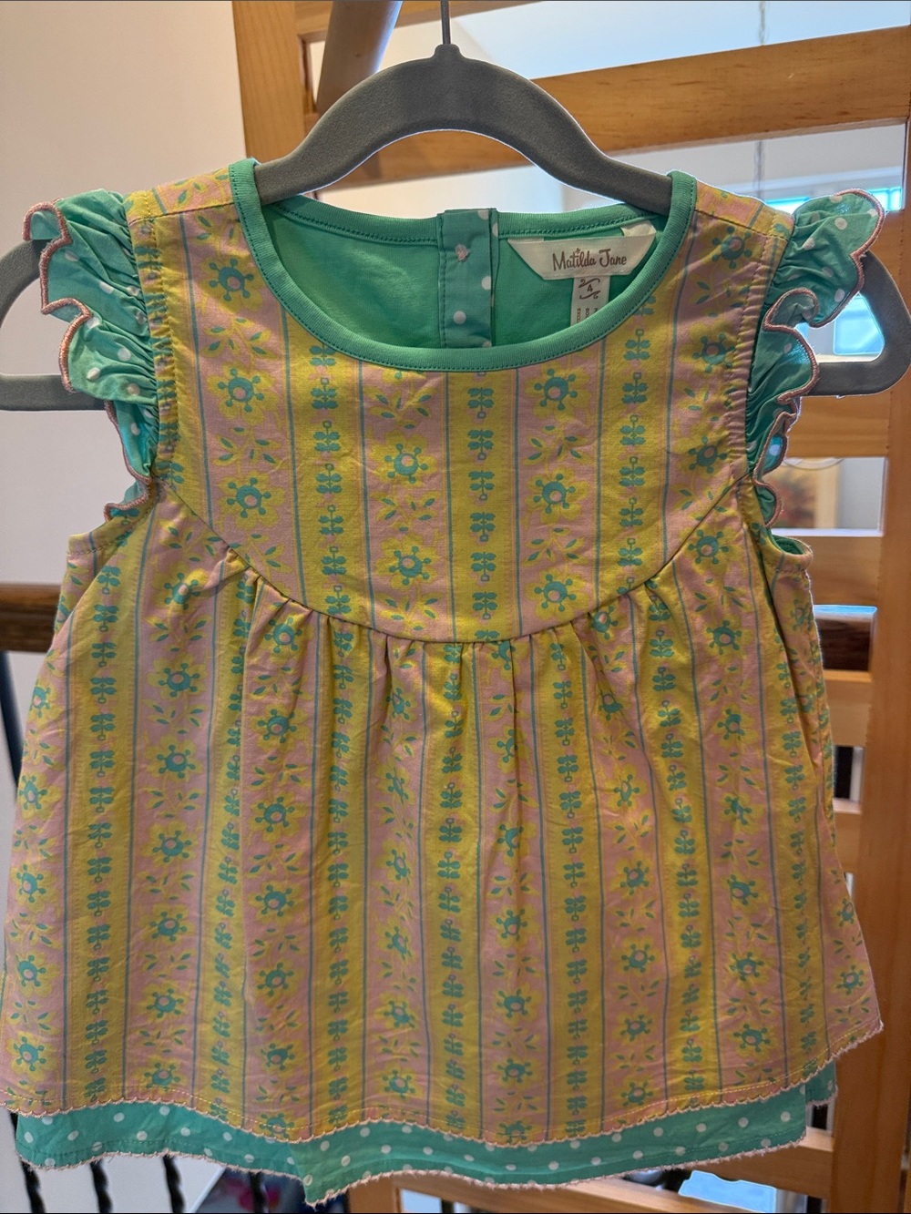 Matilda Jane Yellow & Teal Floral Stripe Ruffle Sleeve Top